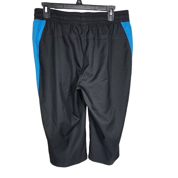 Reebok Womens Capri Pants Large Pockets Elastic Waist Drawstring Black Teal Pull - Picture 2 of 9